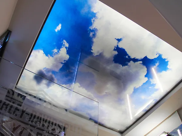 LED-hinterleuchtetes Glasdruck-Element an Decke und Wand – satte Farben, Hamburg